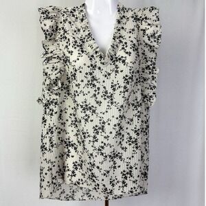 NWT Everleigh Ruffle  Ivory Black Floral Blouse Top‎ Size Small